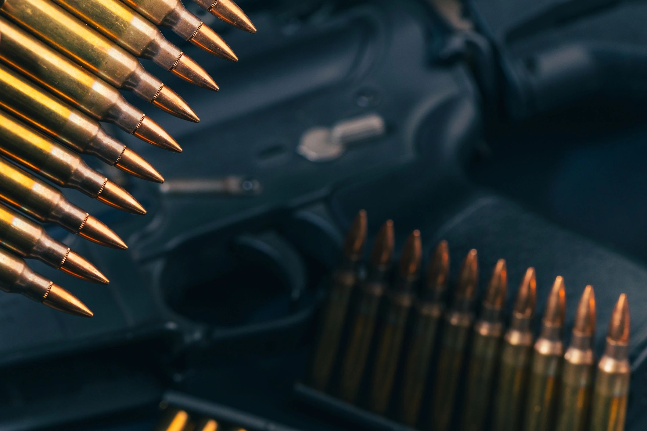 Ammo and rifle gear arranged in a tactical display